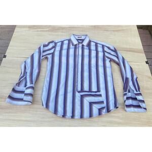 PAUL SMITH London Button Down Shirt Slim Fit Stripe Cuff Men Blue White SZ 16/41